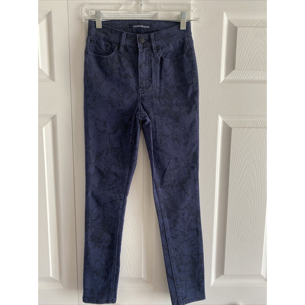 Calvin Klein Jeans Skinny Pants Womens Size 24 Blue Snakeskin Animal Print Denim